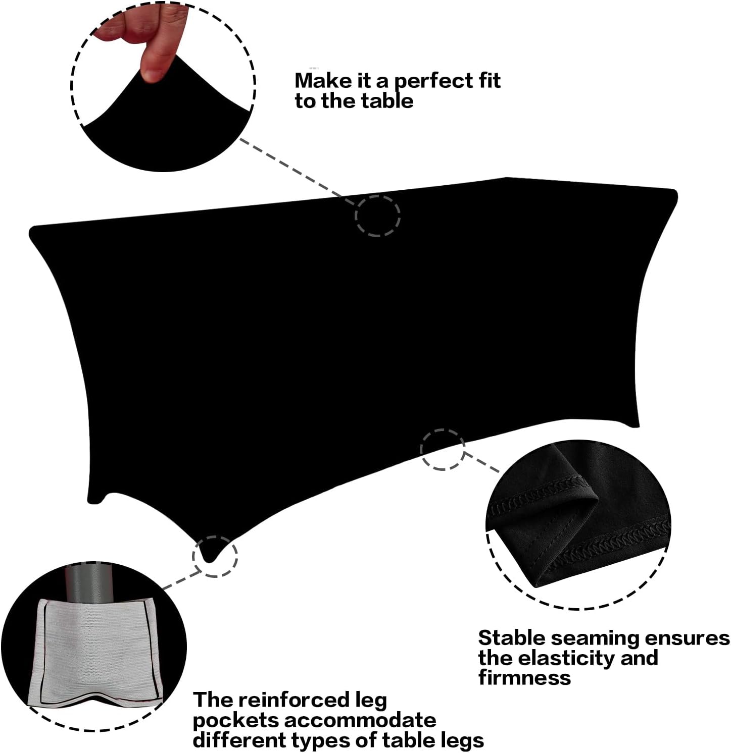 2 Pack 6FT Table Cloth for Rectangular Fitted Events Stretch Black Table Covers Washable Table Cover Spandex Tablecloth Table Protector for Party, Wedding, Cocktail, Banquet, Festival - Image 2