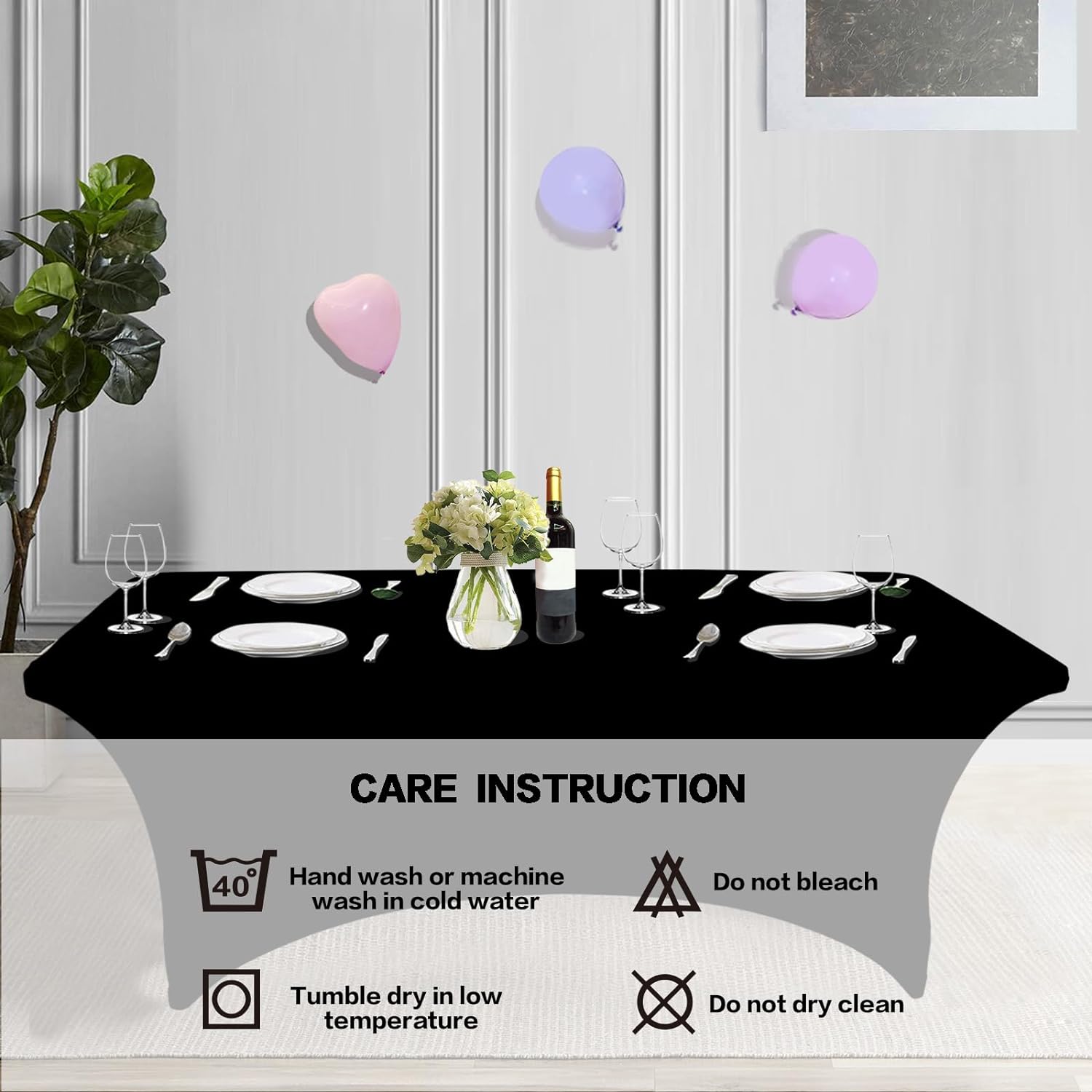 2 Pack 6FT Table Cloth for Rectangular Fitted Events Stretch Black Table Covers Washable Table Cover Spandex Tablecloth Table Protector for Party, Wedding, Cocktail, Banquet, Festival - Image 5