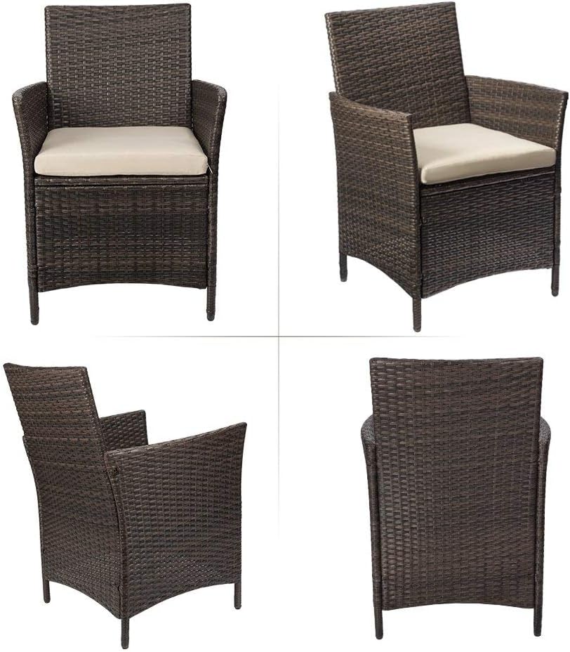 Devoko Patio Porch Furniture Sets 3 Pieces PE Rattan Wicker Chairs with Table Outdoor Garden Furniture Sets (Brown/Beige) - Image 3