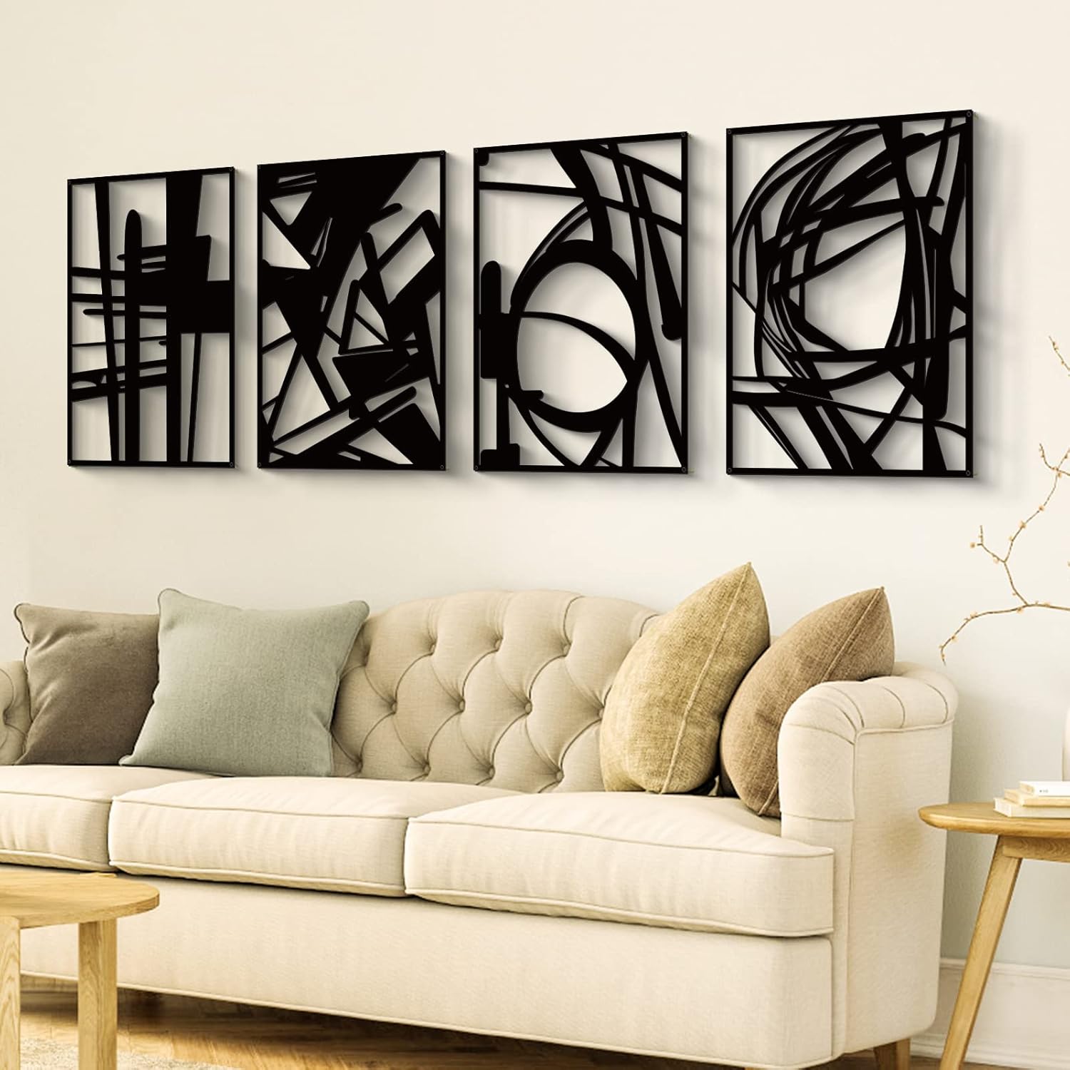 Glamativity 4 Pack Black Abstract Metal Wall Art, Minimalist Décor Single Line Art Wall Décor, 3D Textured Metal Wall Sculptures, for Living Room Bedroom Bathroom Study Room (Black Abstract, M Size 16 x 11'') - Image 2