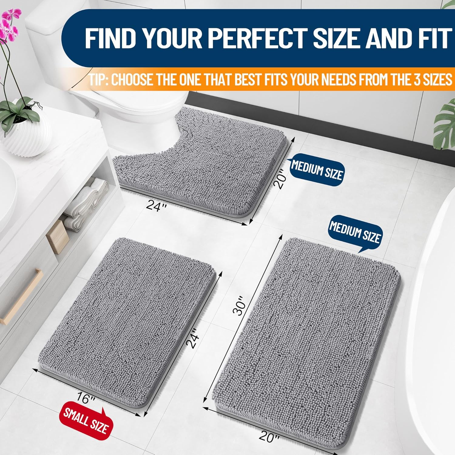 OLANLY Bathroom Rugs 30x20, Extra Soft Absorbent Chenille Bath Rugs, Rubber Backing Quick Dry, Machine Washable Bath Mats for Bathroom Floor, Tub and Shower, Home Decor Accessories, Grey - Image 2
