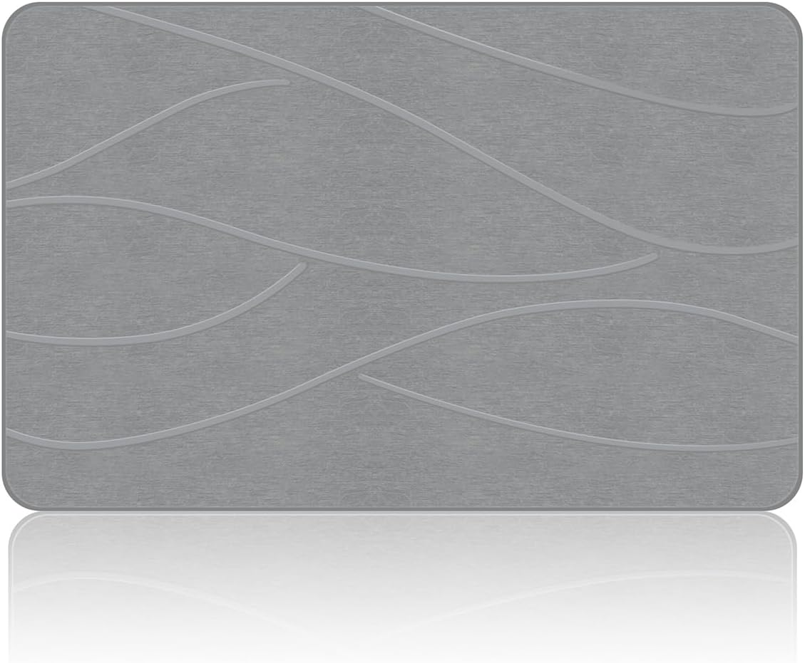 Stone Bath Mat Diatomaceous Earth Bath Mat Non-Slip Super Absorbent Stone Bath Mats for Bathroom Quick Drying Diatomite Stone Shower Mat Large Natural Easy to Clean(23.6×15.4" Gray)