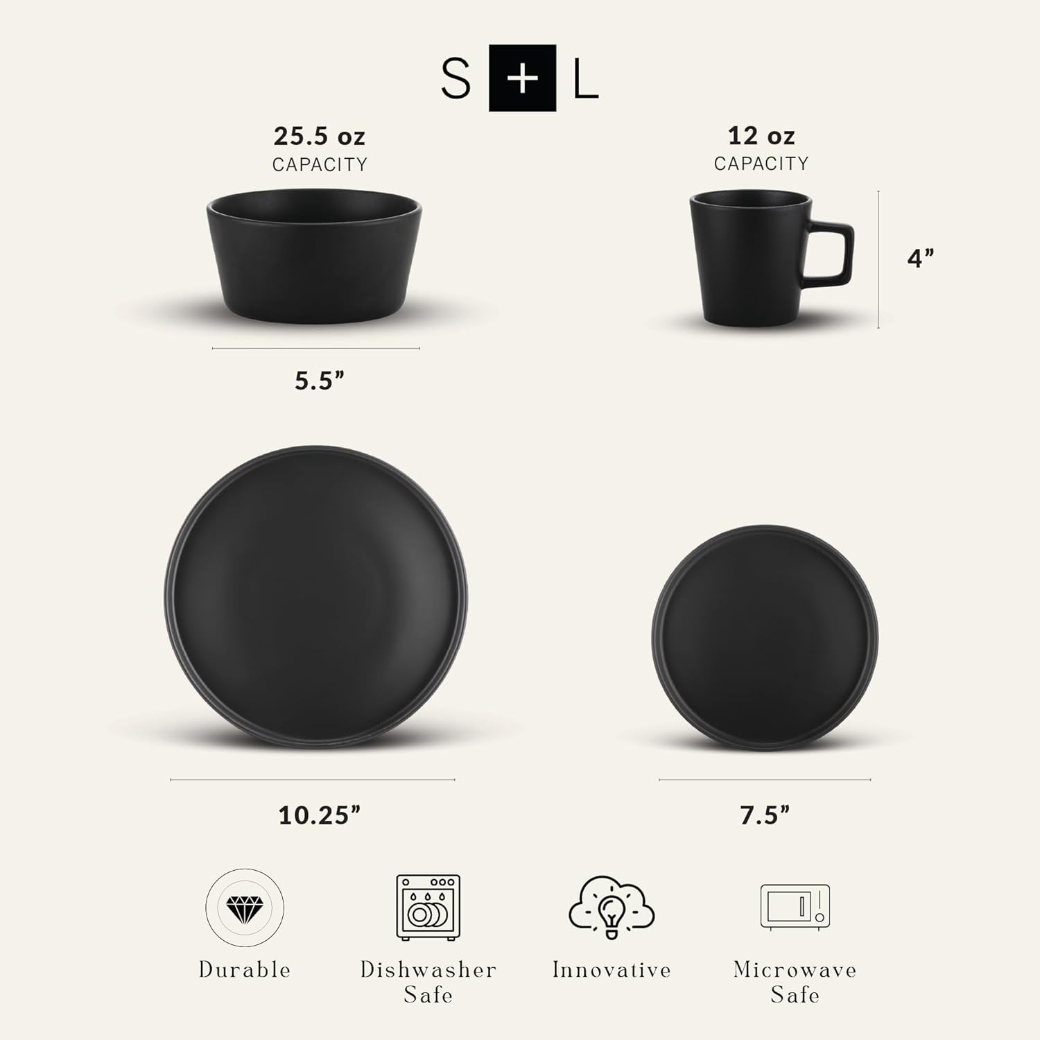 Stone Lain Coupe Dinnerware Set, Service For 4, Black Matte - Image 3