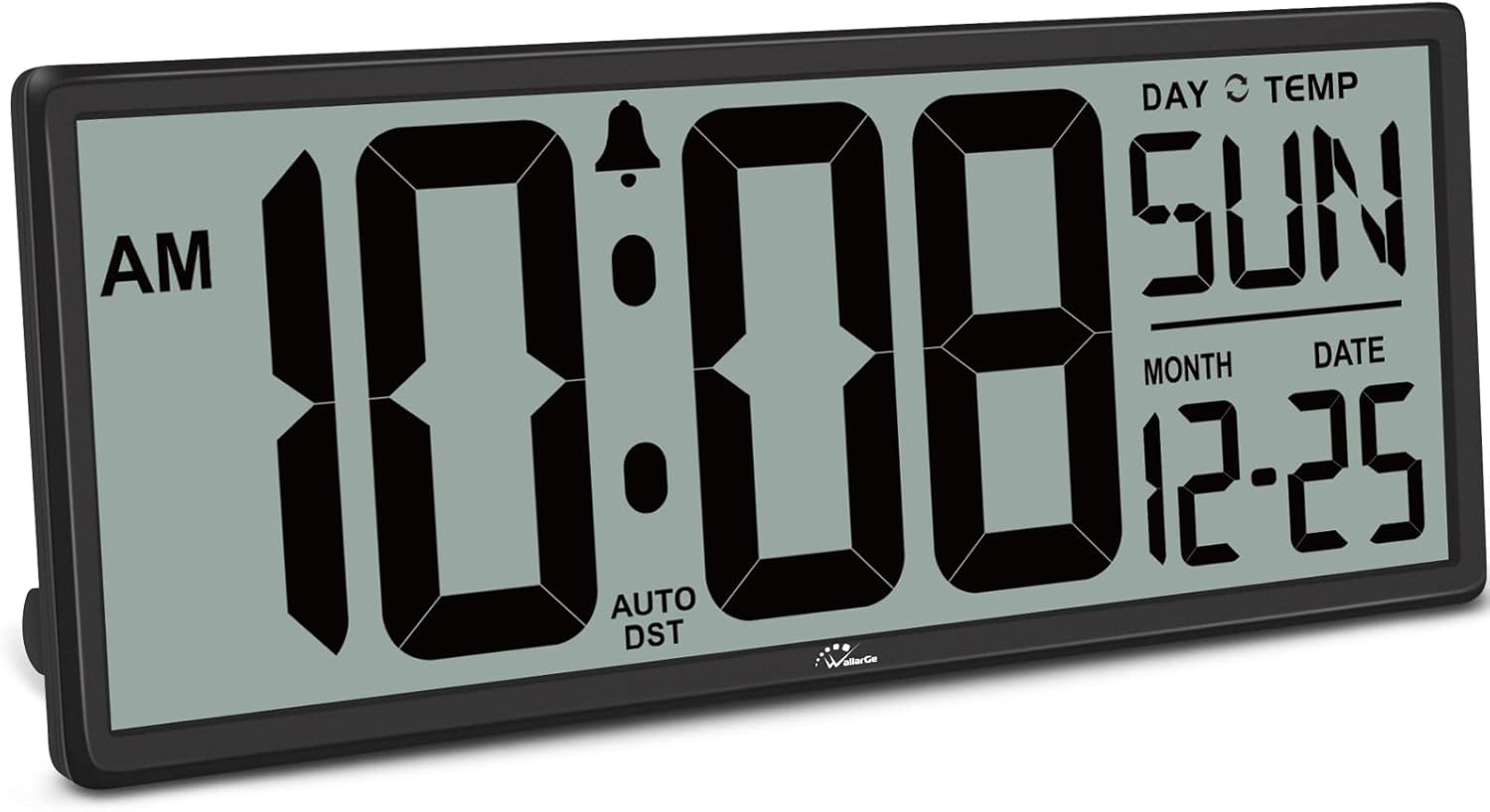 WallarGe 14.5'' Large Digital Wall Clock Battery Operated with Jumbo Numbers, Temperature and Date - Easy to Read and Set, Auto DST
